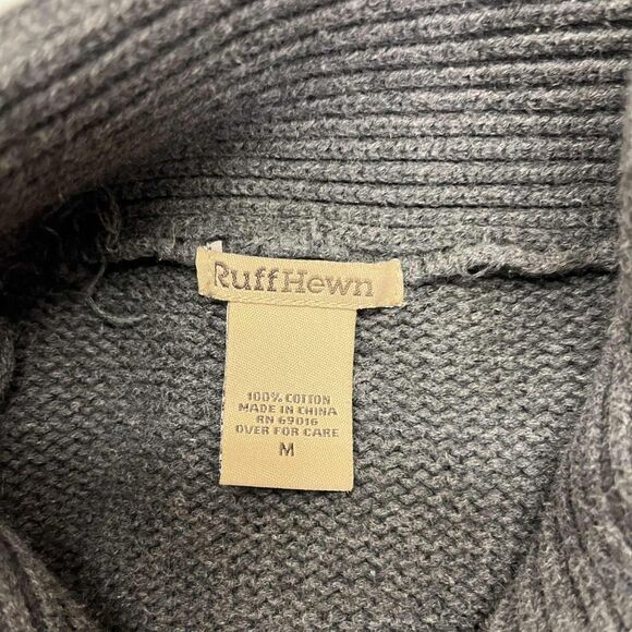 Ruff Hewn Sweater Jacket Women M Gray Studded Cotton Zip Up Ribbed Mock Neck - Picture 3 of 6